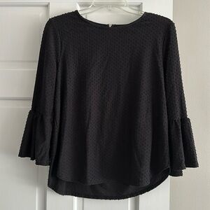 3/4 bell sleeve black top with textured detail
